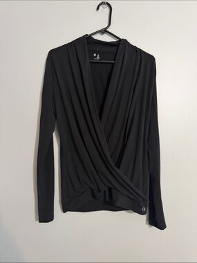 GAP Black Draped Wrap-Front Long Sleeve Top